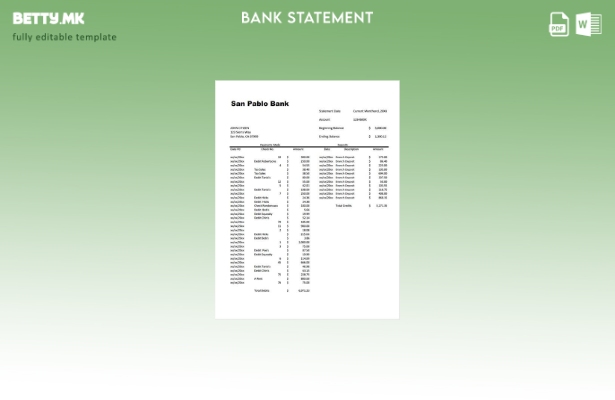 Модерен стил на шаблон за зборови за извод од банкарска сметка во САД Сан Пабло